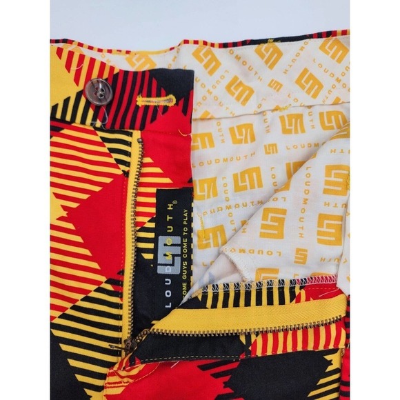 Loudmouth Cheezburger Golf Shorts Orange Yellow Black Plaid Colorful Size 34 - Picture 8 of 11